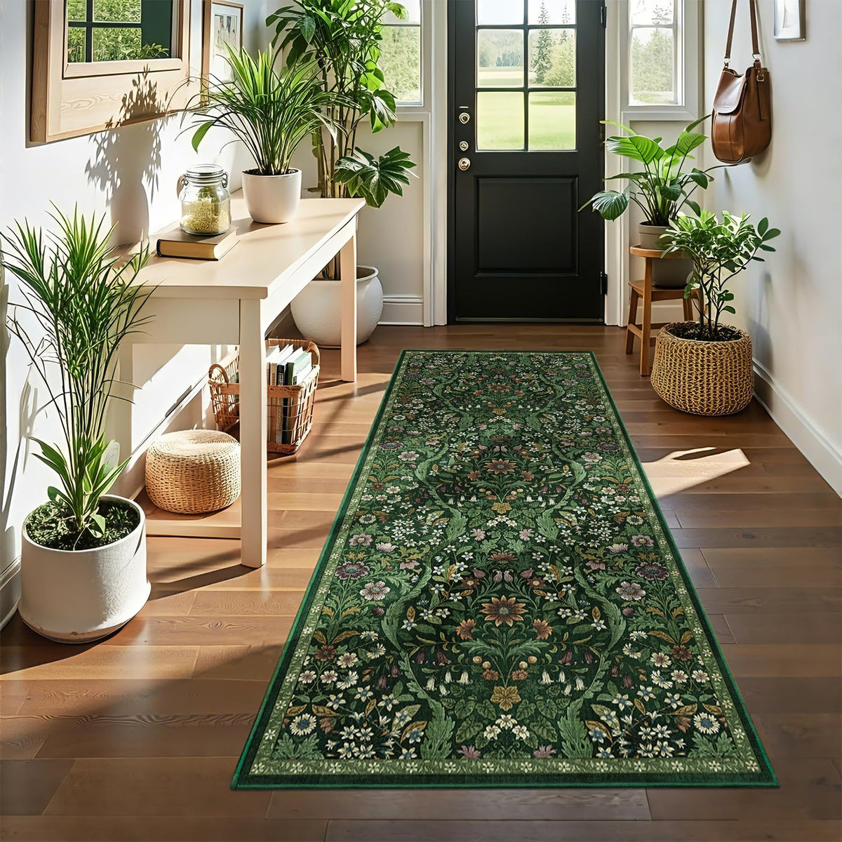 Floral Area Rug 5x7 Botanical Washable Carpet for Living Room