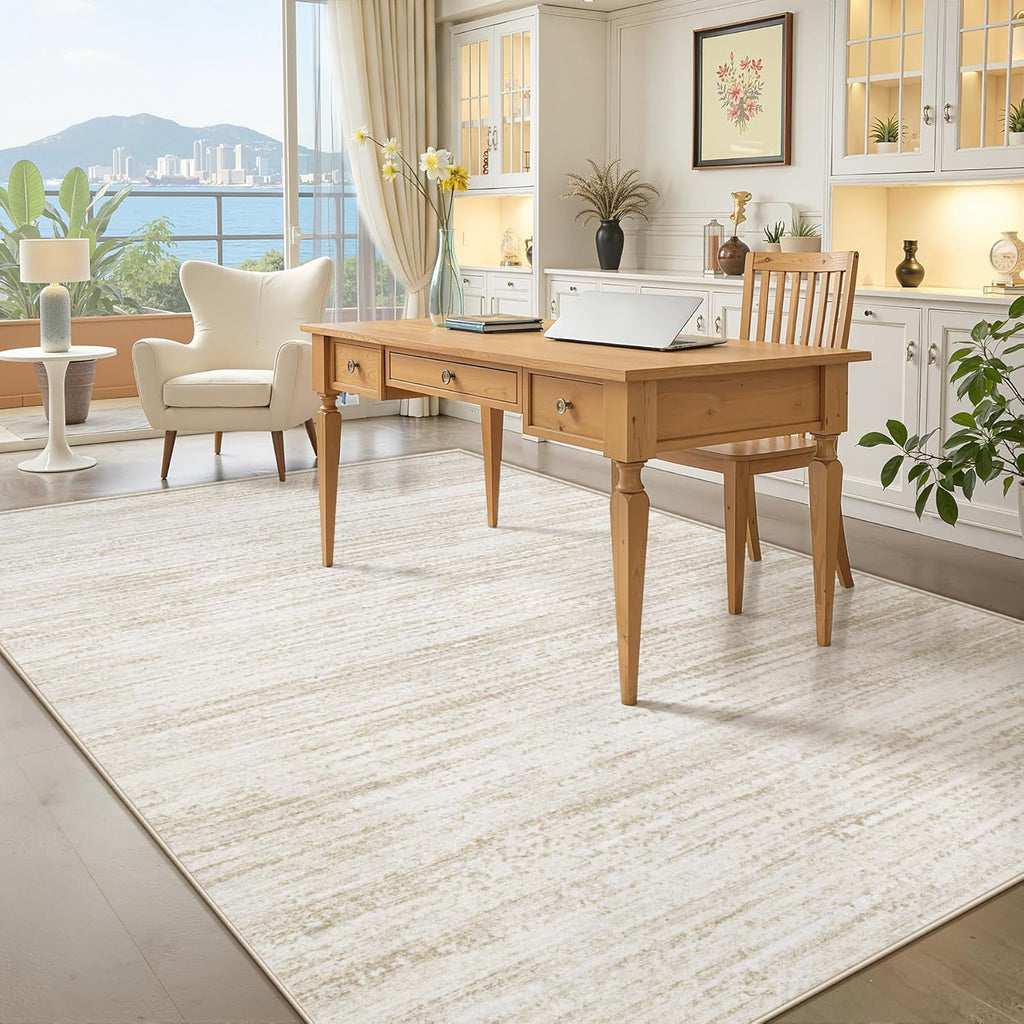 Area Rug 6x9 Living Room Rugs: Washable Modern Rug Non-Slip Soft Rugs Stain Resistant Printed Rug Indoor Carpet for Bedroom Kitchen Dining Room Nursery Home(Beige, 6'x9')