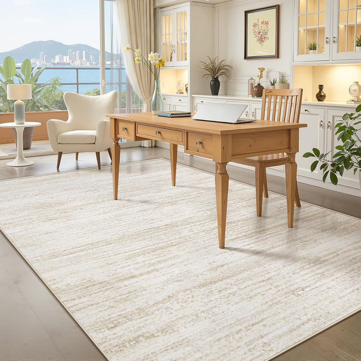 Area Rug 6x9 Living Room Rugs: Washable Modern Rug Non-Slip Soft Rugs Stain Resistant Printed Rug Indoor Carpet for Bedroom Kitchen Dining Room Nursery Home(Beige, 6'x9')