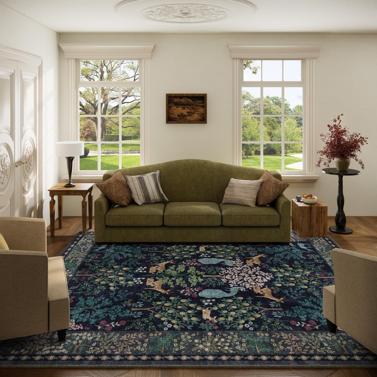 Washable Area Rugs for Living Room: 9x12 Area Rug for Bedroom Vintage Stain Resistant Non Slip Low Pile Lightweight Soft Carpet for Kitchen Dining Room Farmhouse Kids Room Nursery