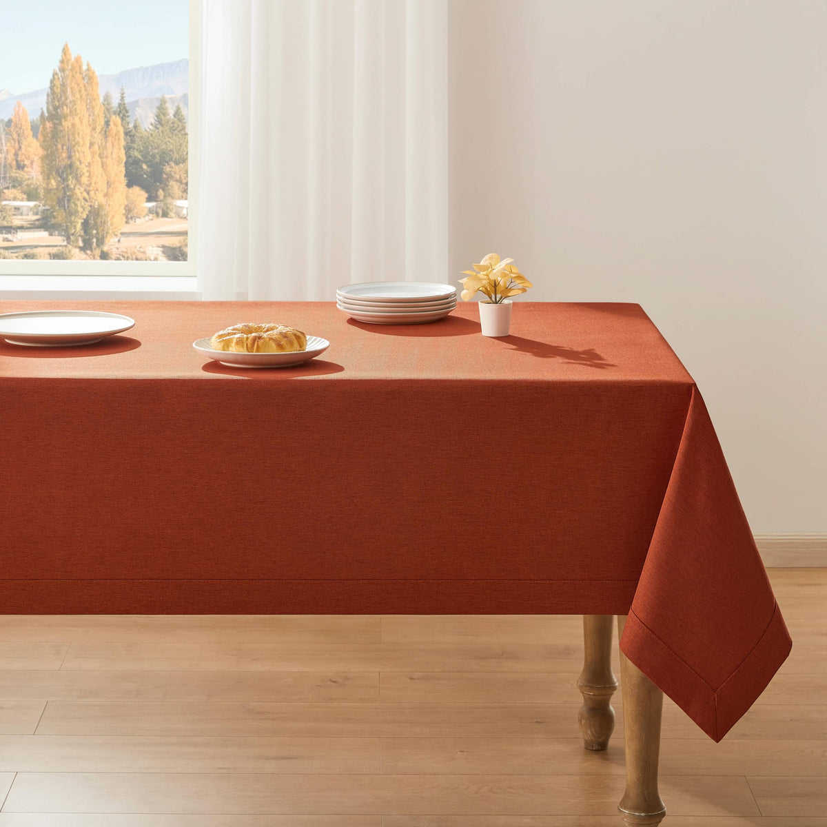 ZeeMart Linen Textured Rectangle Table Cloth, 60x104 Inch Light Tan
