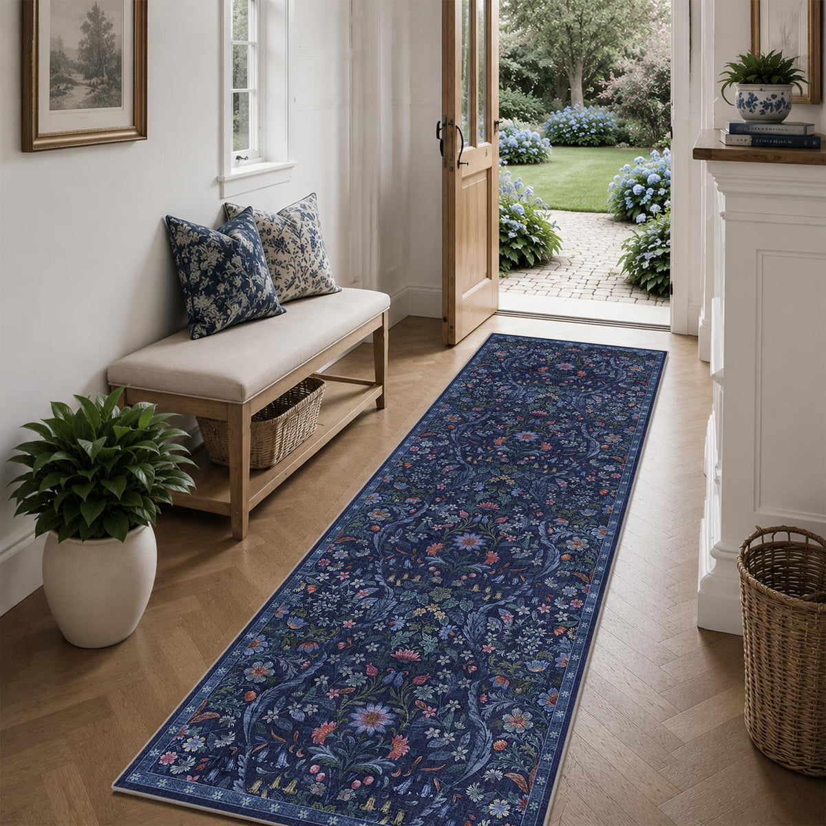 Floral Area Rug 5x7 Botanical Washable Carpet for Living Room