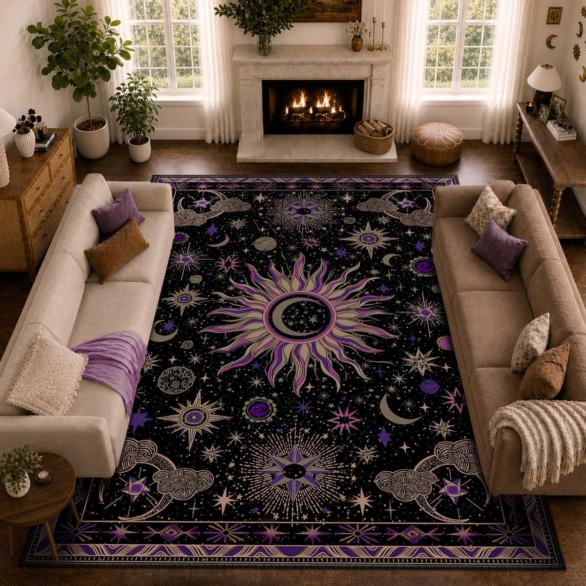 Vacuum-Friendly, 5x7 Washable Area Rug, Black Gold Beige Red