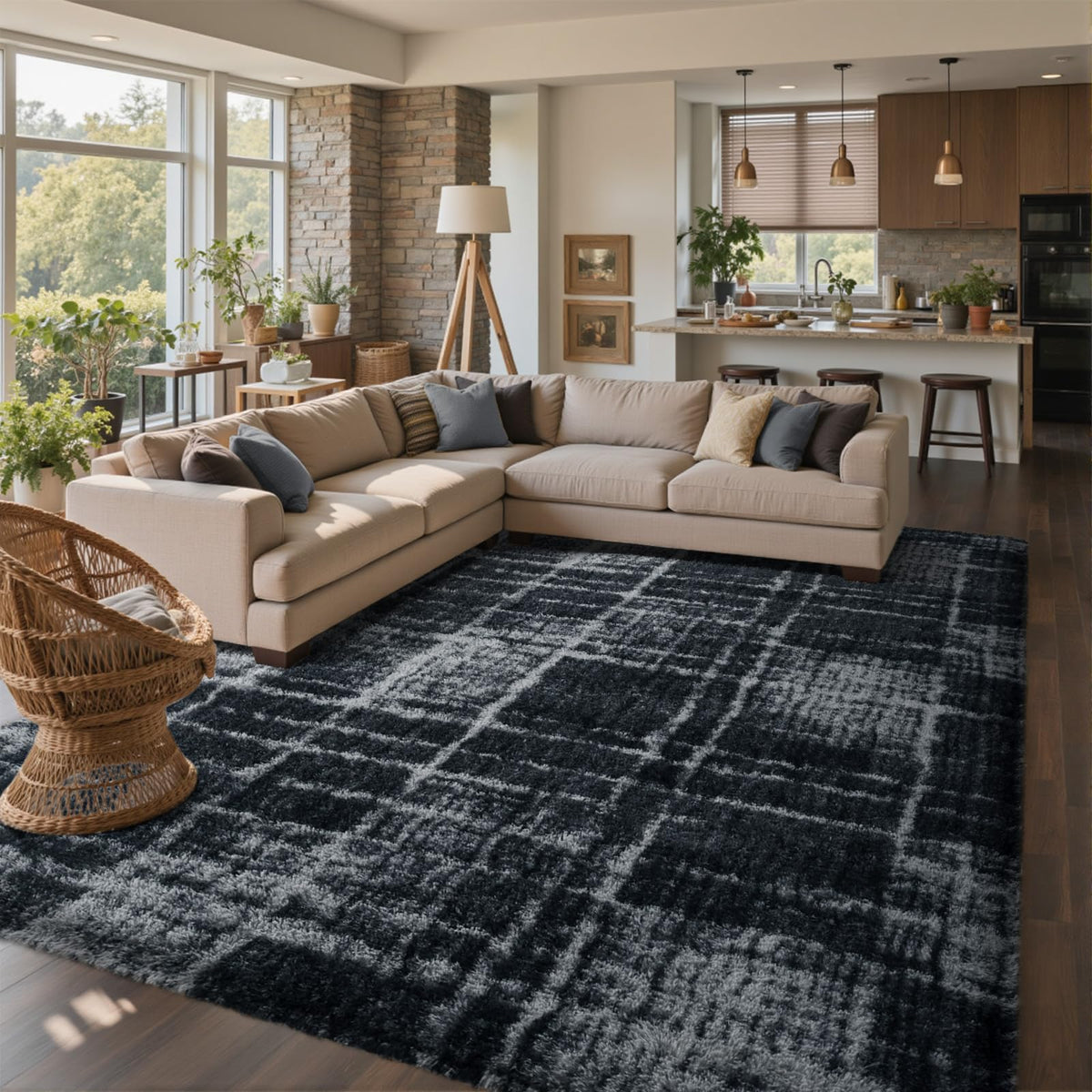 6x9 Ft Large Shag Rugs for Living Room Decor, Tie-Dyed Ultra Soft Fluffy Furry Area Rugs for Bedroom Indoor Floor, Aesthetic Carpet for Kids Home (Dark Grey)