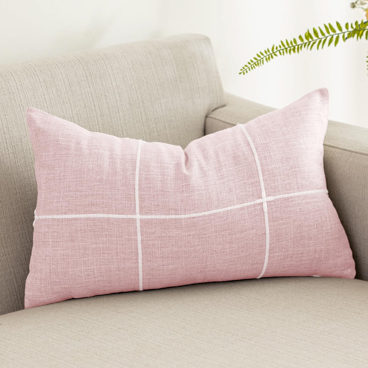 vctops Rustic Lattice Cotton Linen Decorative Throw Pillow Cover Embroidery Square Cushion Cover Pillowcase for Sofa Bedroom Couch (Plaid Coffee,18"x18")