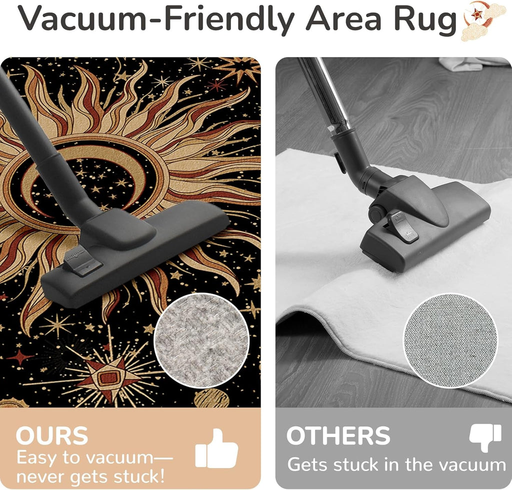 Vacuum-Friendly, 5x7 Washable Area Rug, Black Gold Beige Red