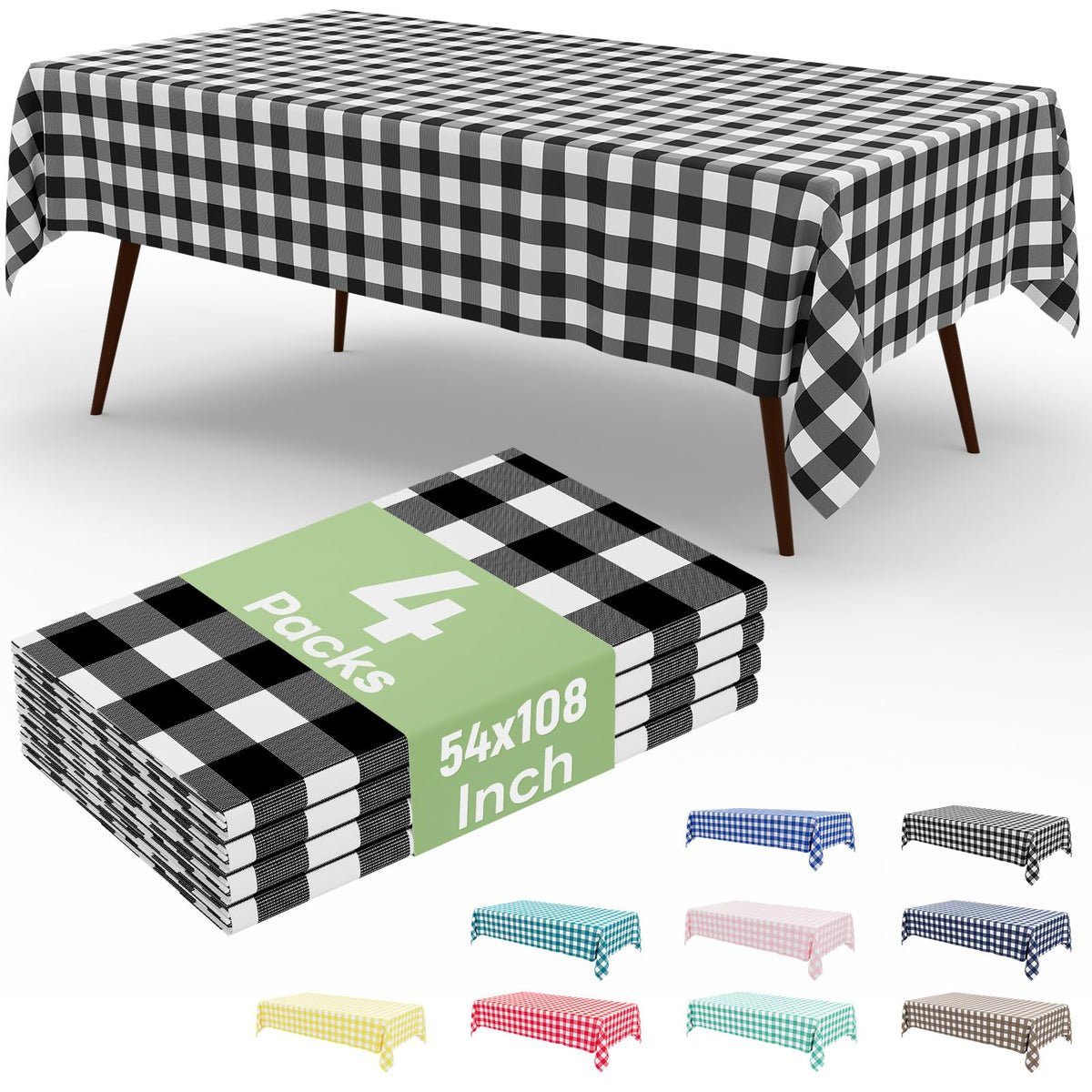 misaya 4 Packs Buffalo Disposable Table Cloth, 54 x 108 Inch Waterproof Plastic Tablecloth, Rectangle Red and White Checkered Table Covers for Picnic, Birthday, Party, Back to School