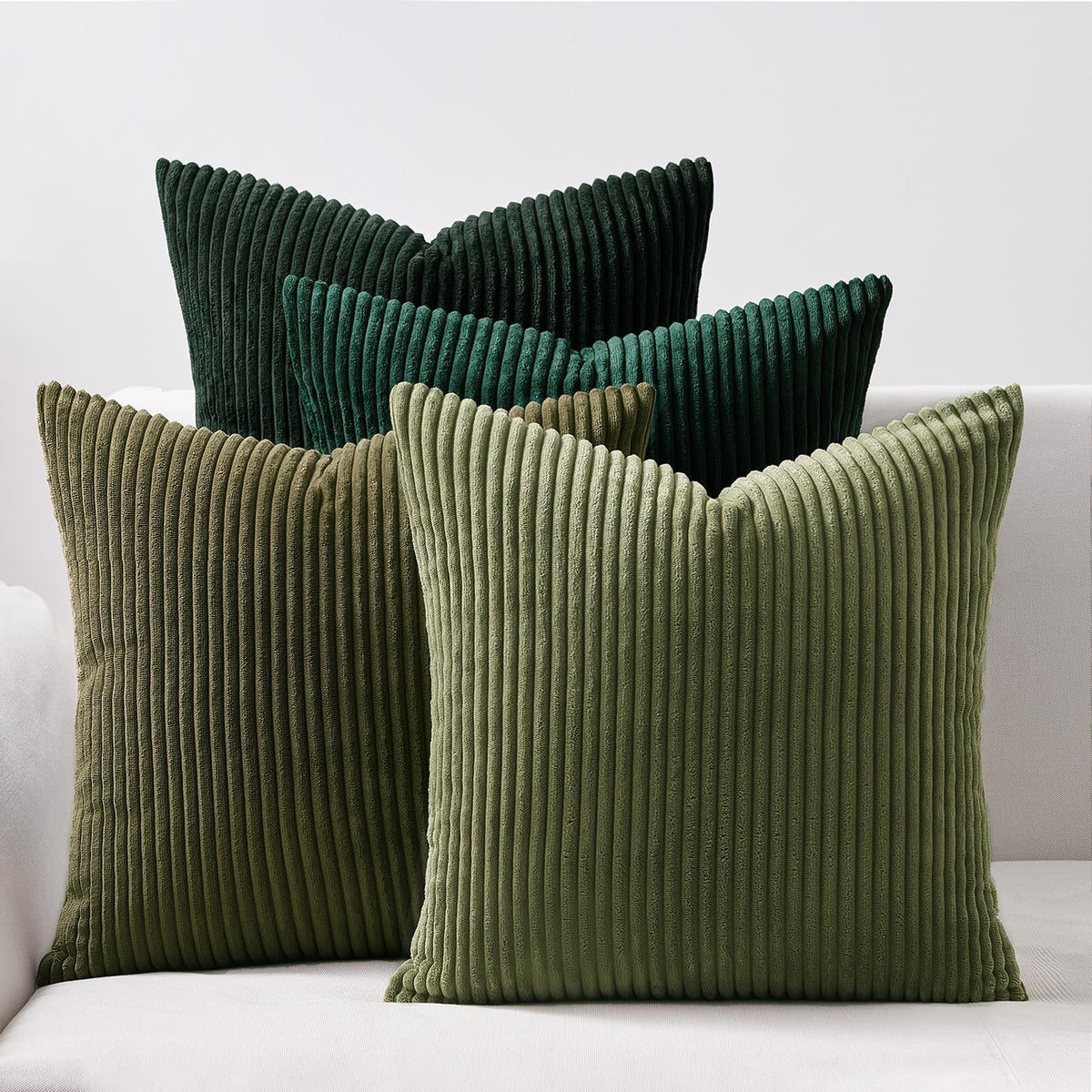 Topfinel Fall Burnt Orange Decorative Throw Pillows Covers 18x18 Inch Set of 4,Yellow Green Gradient Series Corduroy Striped Square Pillow Case,Western Modern Cushion Cover for Couch Sofa Bedroom
