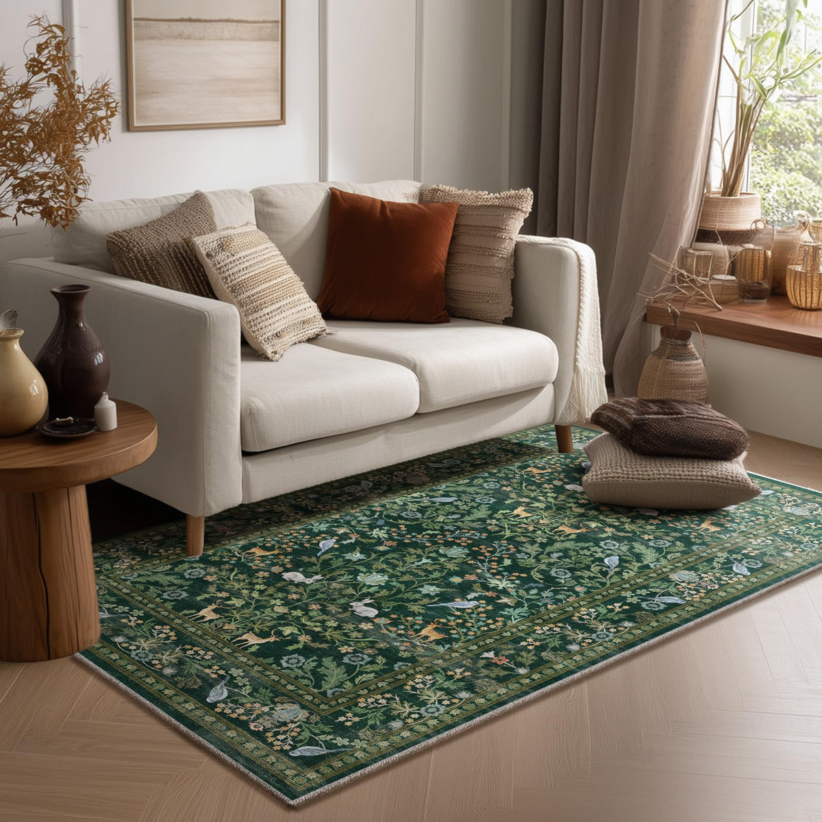 Washable Area Rugs for Living Room: 9x12 Area Rug for Bedroom Vintage Stain Resistant Non Slip Low Pile Lightweight Soft Carpet for Kitchen Dining Room Farmhouse Kids Room Nursery
