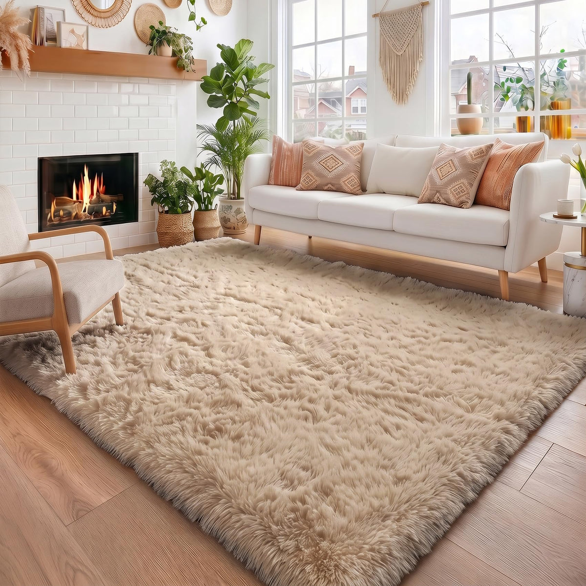 Amdrebio Grass Green Fluffy Area Rug 4x6 for Bedroom Classroom Living Room