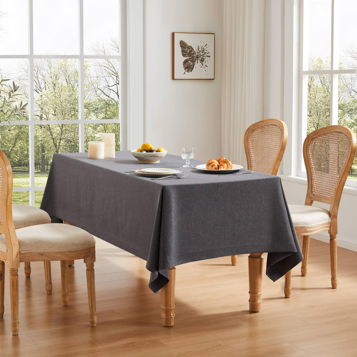 ZeeMart Linen Textured Rectangle Table Cloth, 60x104 Inch Light Tan