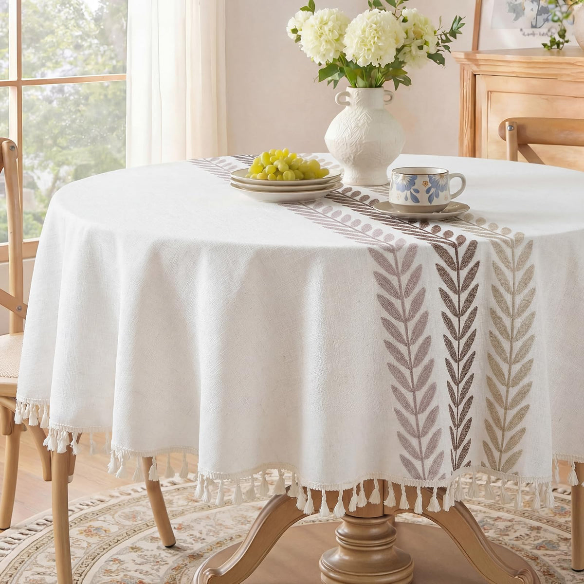 Softalker Fall Linen Rectangle Tablecloth with Tassel, 55 x 70 Inch