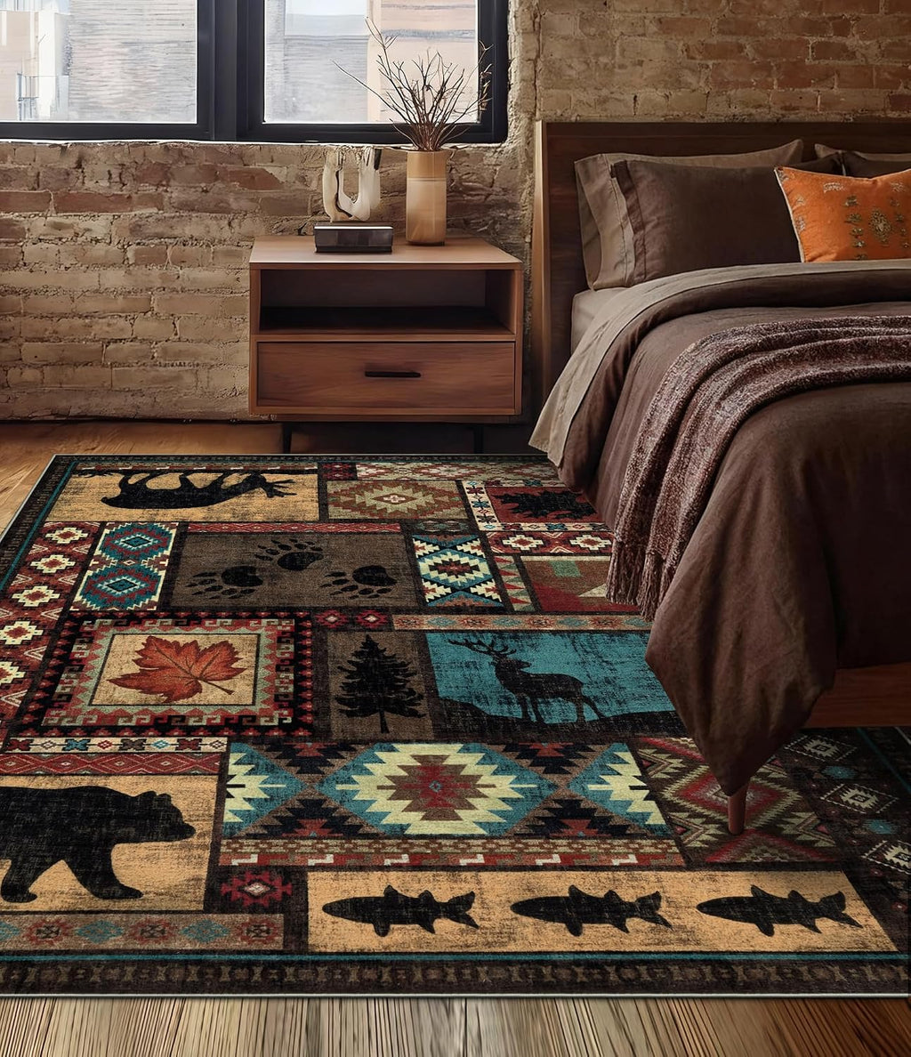 YIHOUSE Washable Rustic Cabin Area Rugs 5x7 Brown