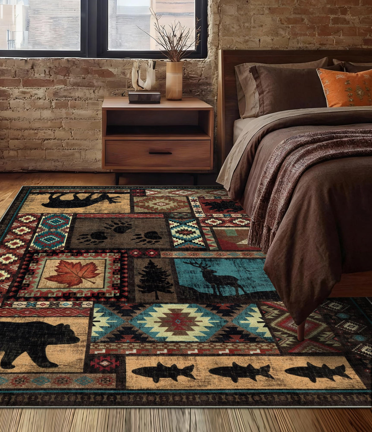 YIHOUSE Washable Rustic Cabin Area Rugs 5x7 Brown