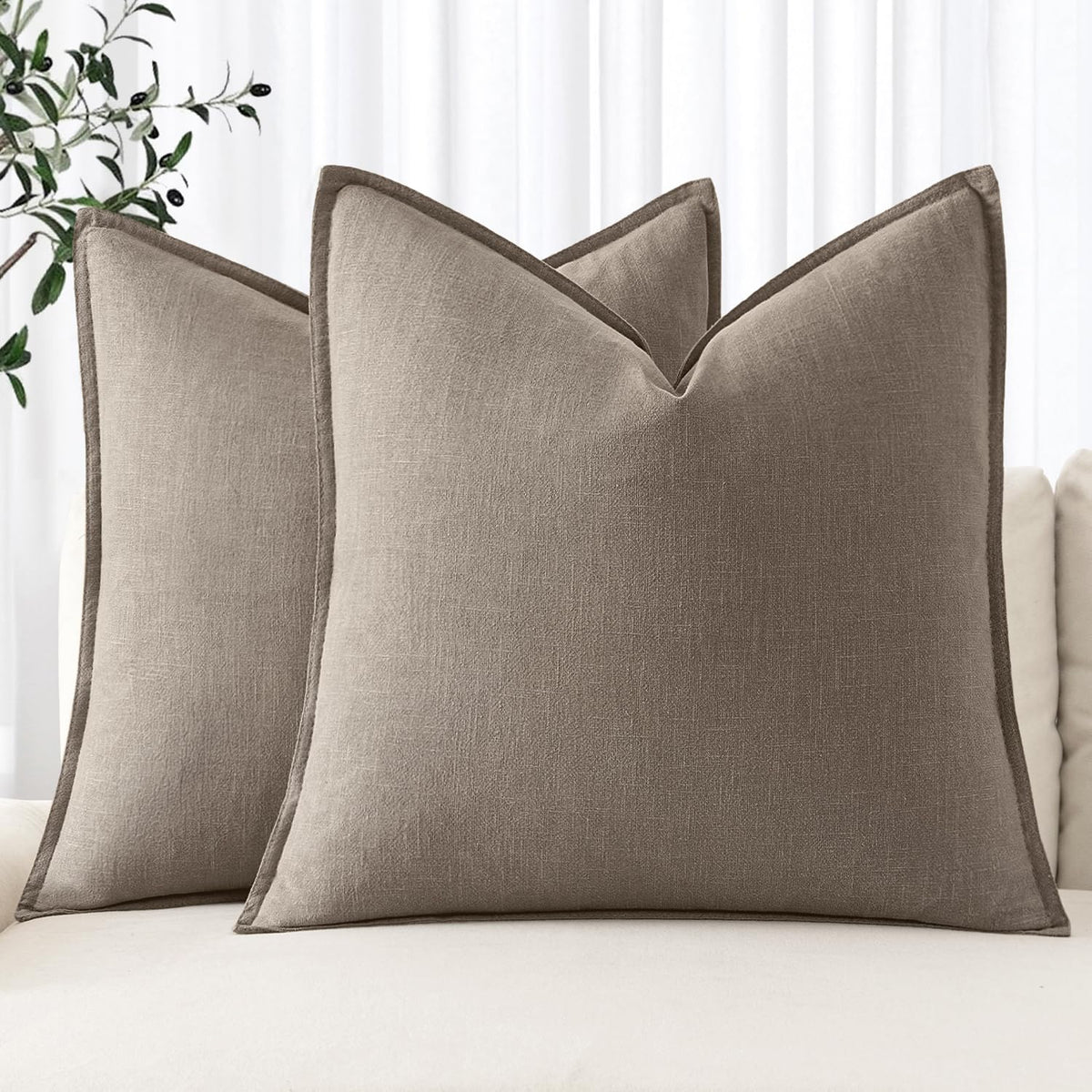 MIULEE Decorative Linen Euro Sham Pillow Covers 24x24 Natural Beige