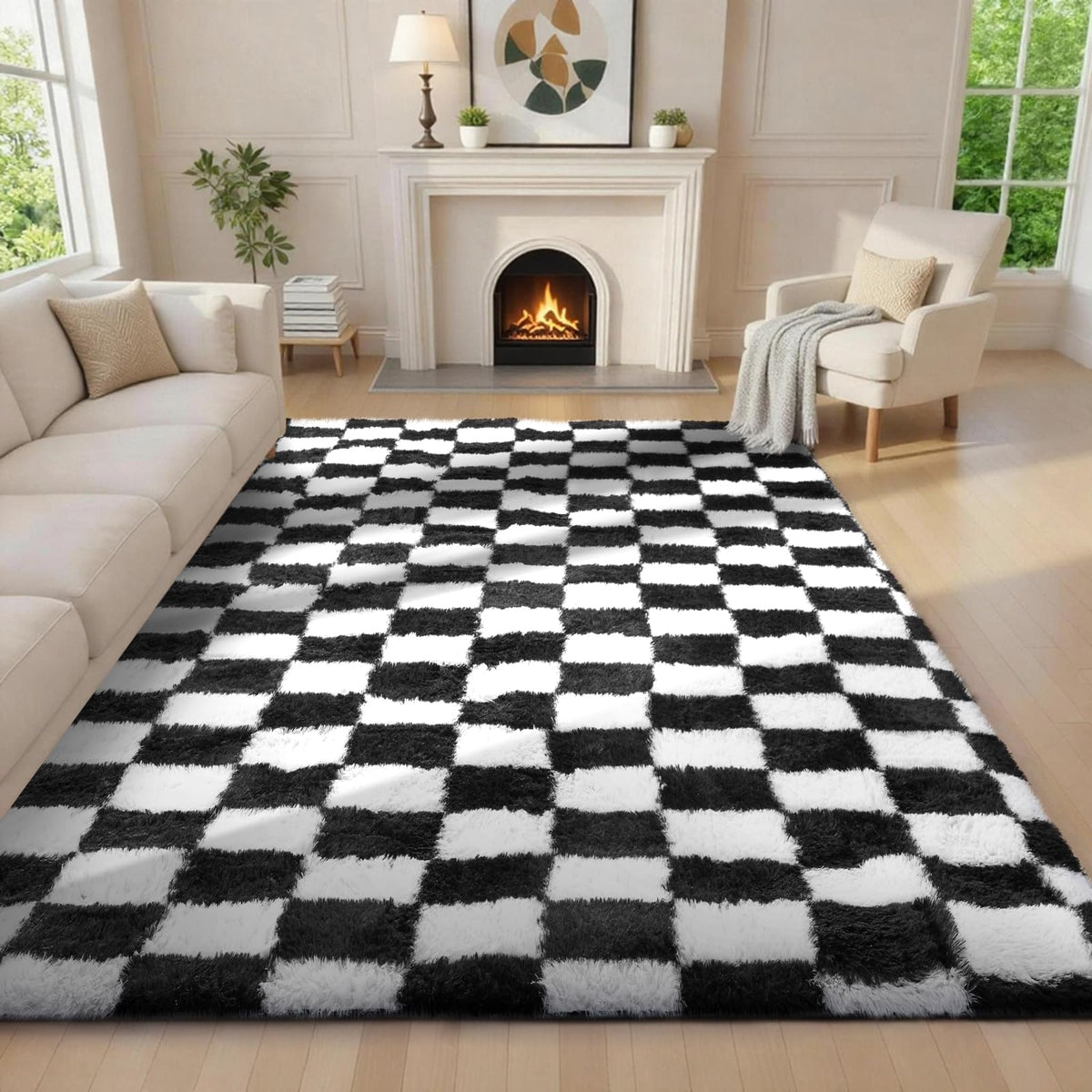 Ophanie Area Rugs for Bedroom, Christmas Upgrade Non-Slip Ivory Fluffy Soft Shag Living Room Carpet, Indoor Floor 4x6 Fuzzy Shaggy Plush Nursery Rug for Kids Dorm Decor with Over 99 pcs Pile fibers
