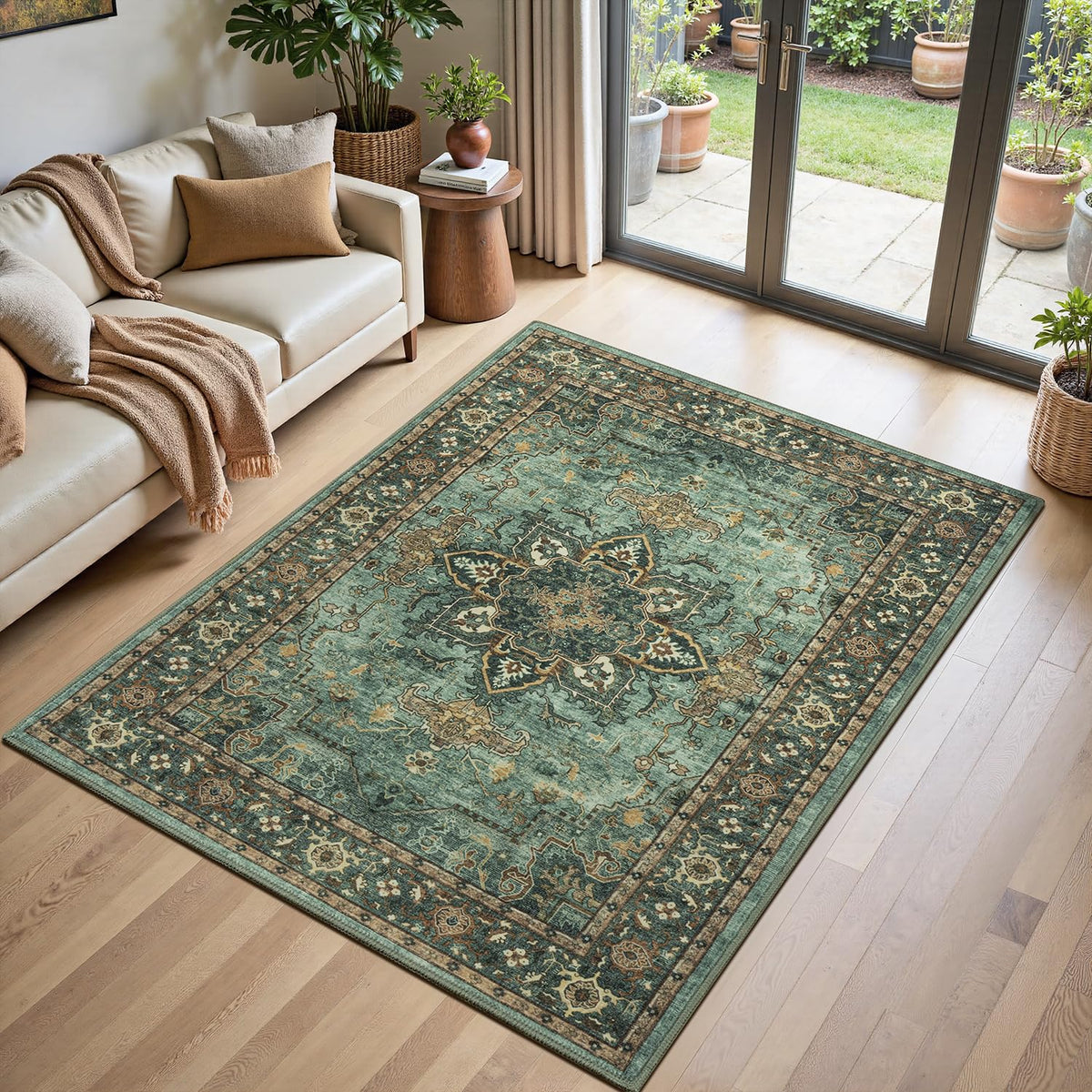 Lofus 5x7 Area Rugs for Living Room Bedroom, Soft Boho Carpet Floral Brown