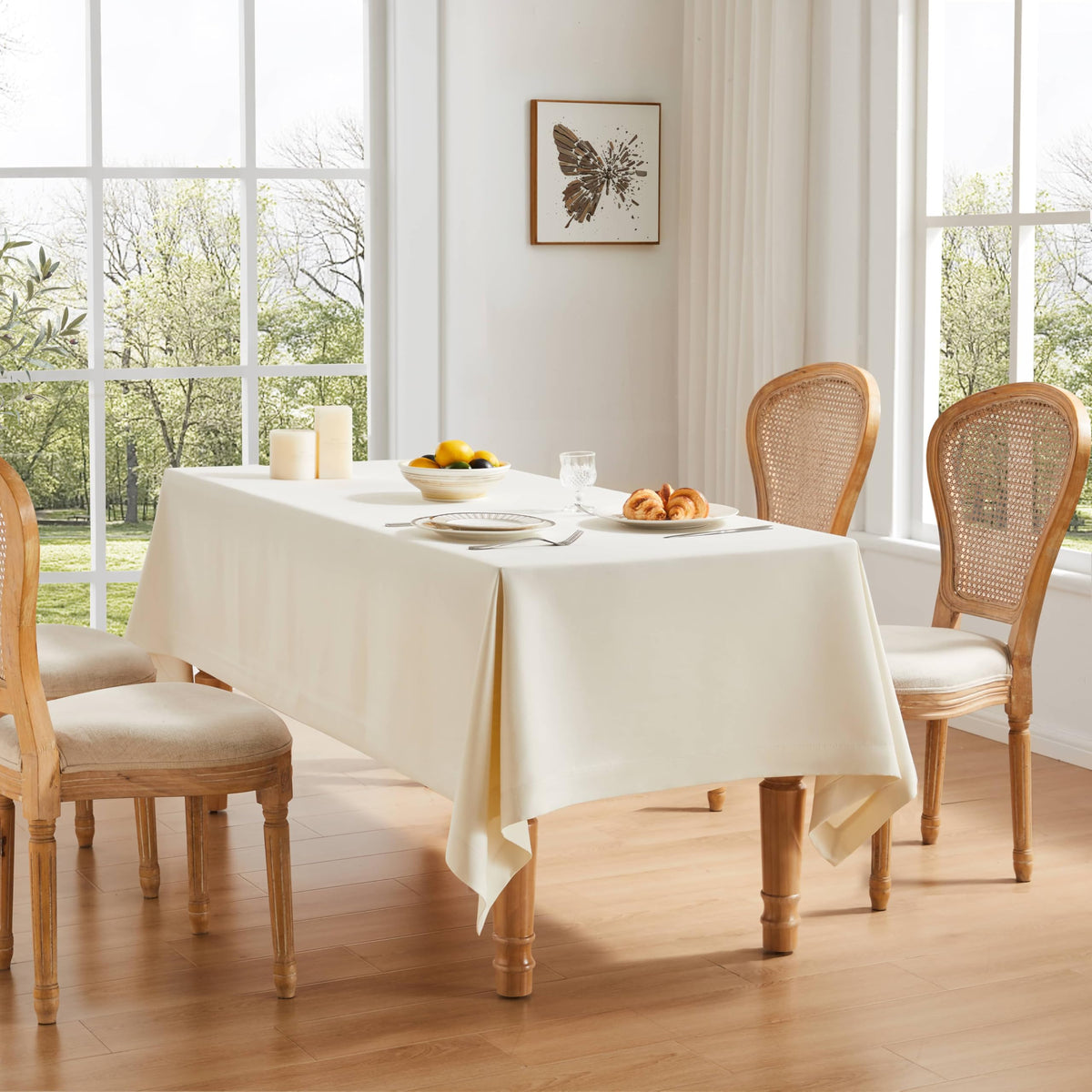ZeeMart Linen Textured Rectangle Table Cloth, 60x104 Inch Light Tan