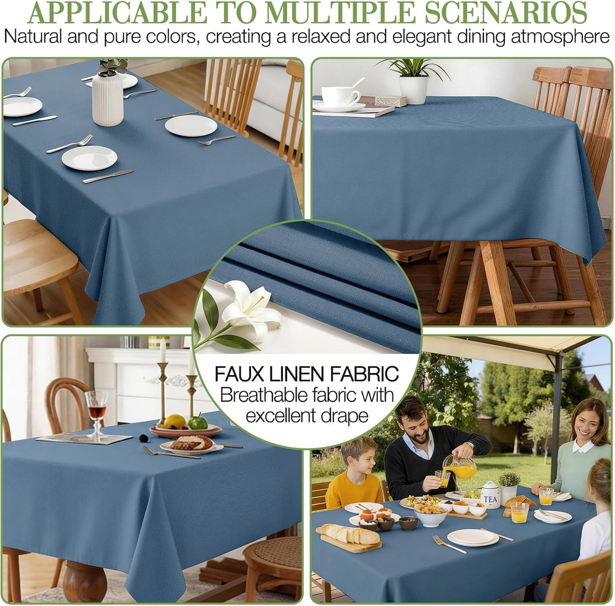 Heavy-Duty Faux Linen Tablecloth Rectangular 60 x 84in Navy Blue