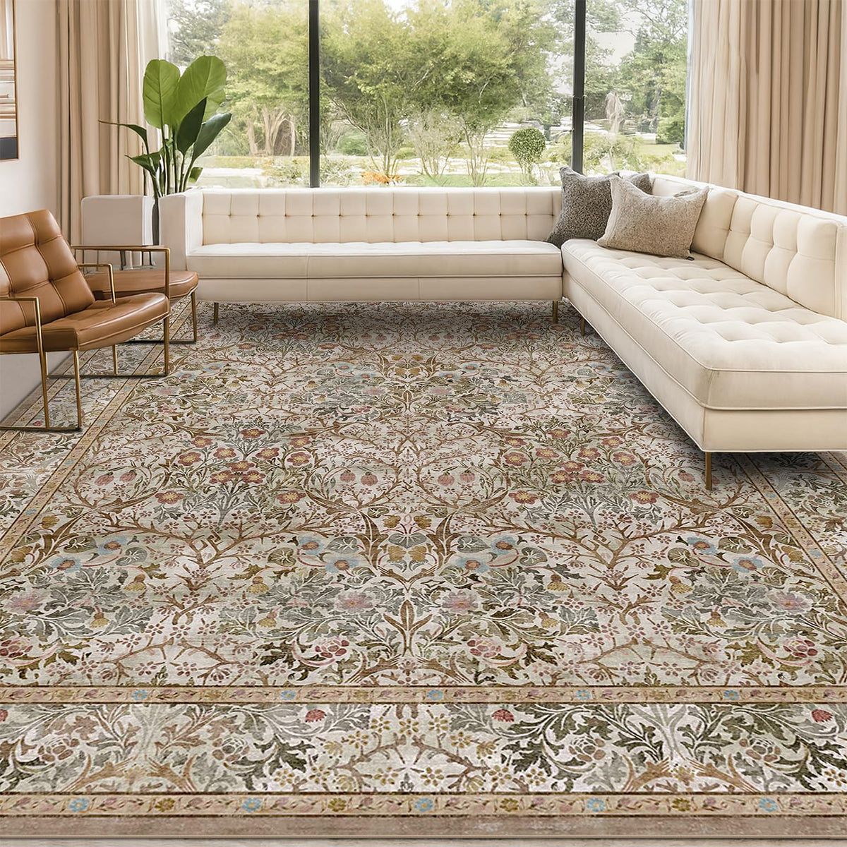 Vintage Floral Dark Green 3x5 Area Rugs for Entryway, Kitchen, Bedroom Beside Rug, Laundry Room, Non-Slip Low Pile Ultra Soft Stain Resistant Small Carpet