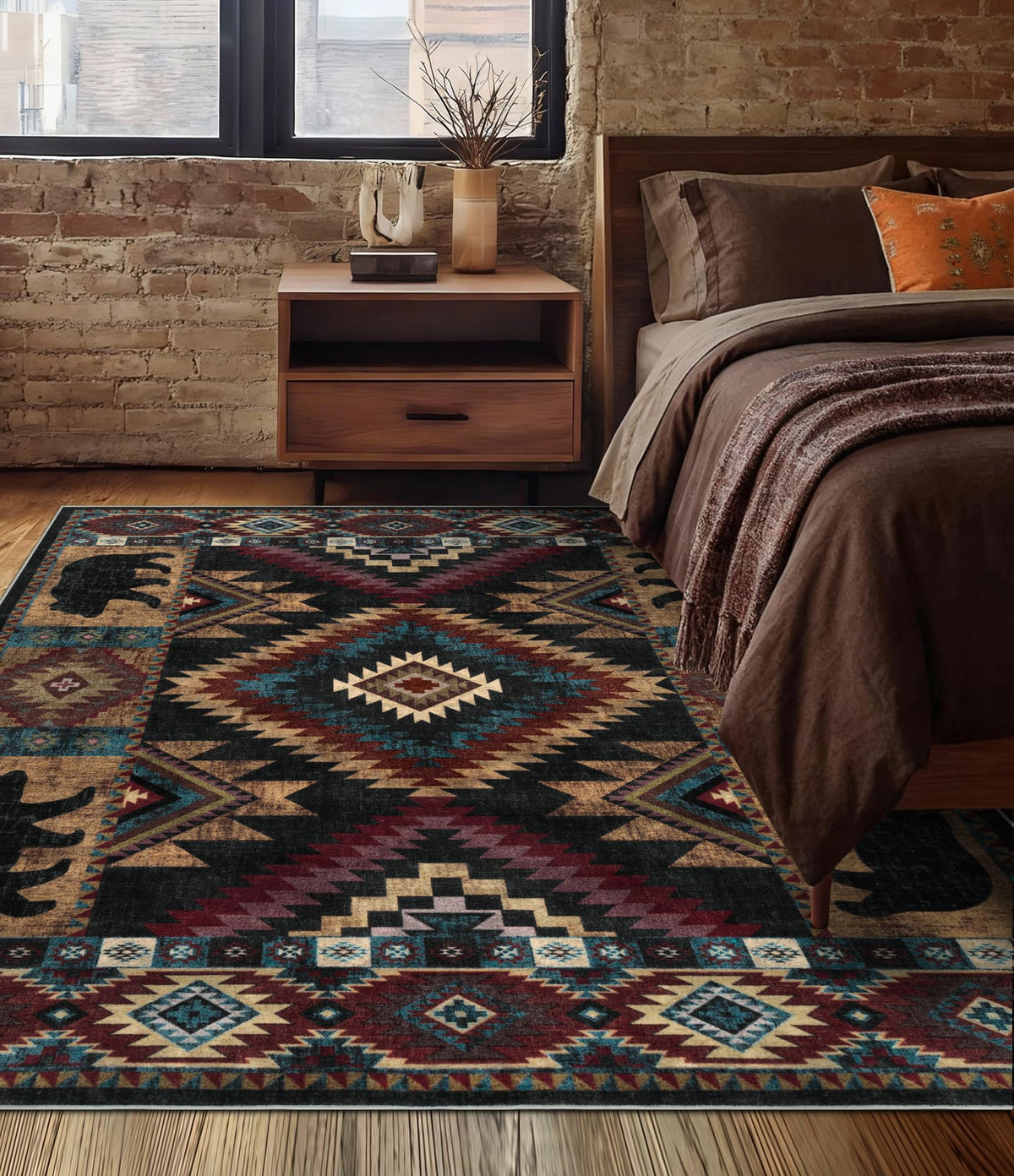 YIHOUSE Washable Rustic Cabin Area Rugs 5x7 Brown