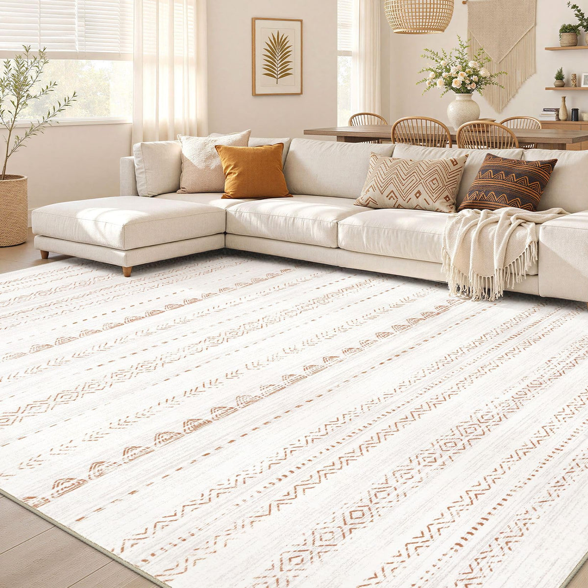Nakagishi Boho 5x7 Area Rug Living Room Rugs Machine Washable Beige/Brown