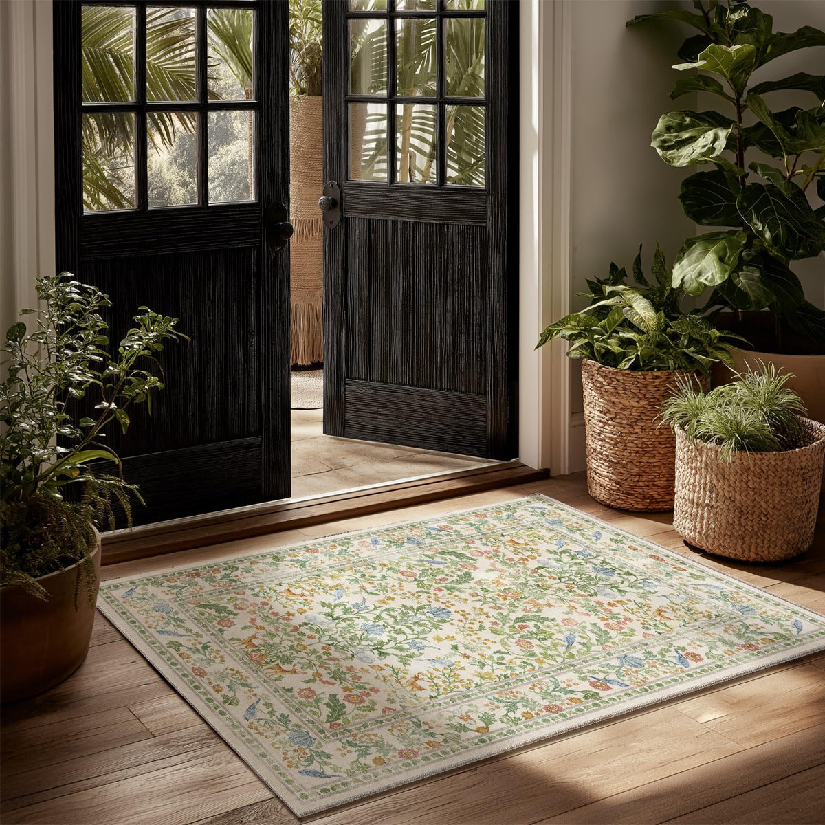 Washable Area Rugs for Living Room: 9x12 Area Rug for Bedroom Vintage Stain Resistant Non Slip Low Pile Lightweight Soft Carpet for Kitchen Dining Room Farmhouse Kids Room Nursery