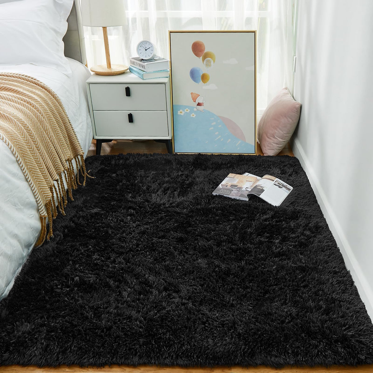 Ophanie Area Rugs for Bedroom, Christmas Upgrade Non-Slip Ivory Fluffy Soft Shag Living Room Carpet, Indoor Floor 4x6 Fuzzy Shaggy Plush Nursery Rug for Kids Dorm Decor with Over 99 pcs Pile fibers