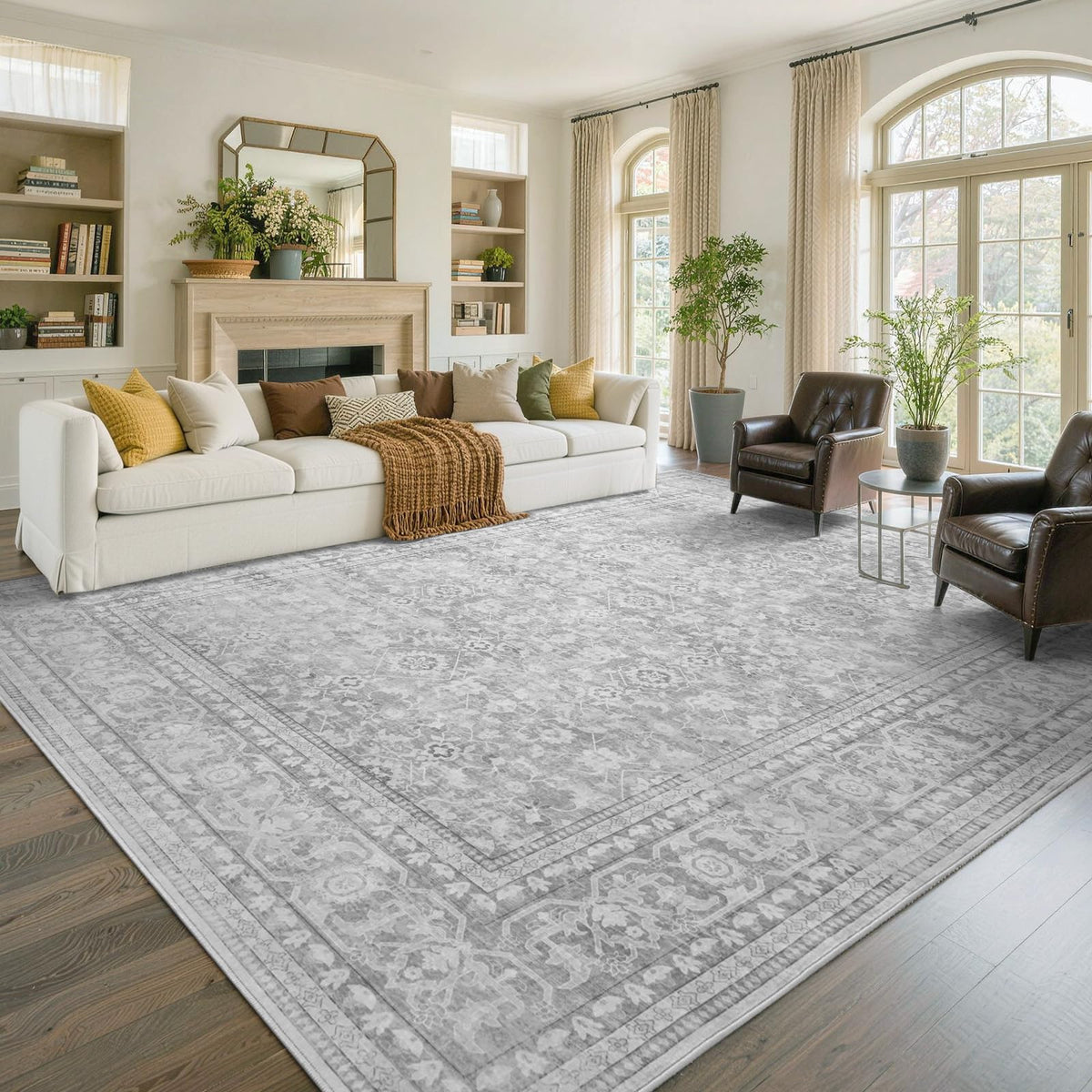 6x9 Ft Large Area Rugs for Living Room, Soft Non-Slip Machine Washable Rug, Vintage Stain Resistant Carpets for Bedroom Nursery Dining Room Home Decor (Beige)