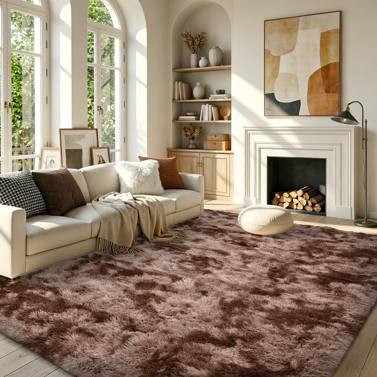 5x8 Area Rugs For Living Room Fluffy Black Rug For Bedroom (Black)