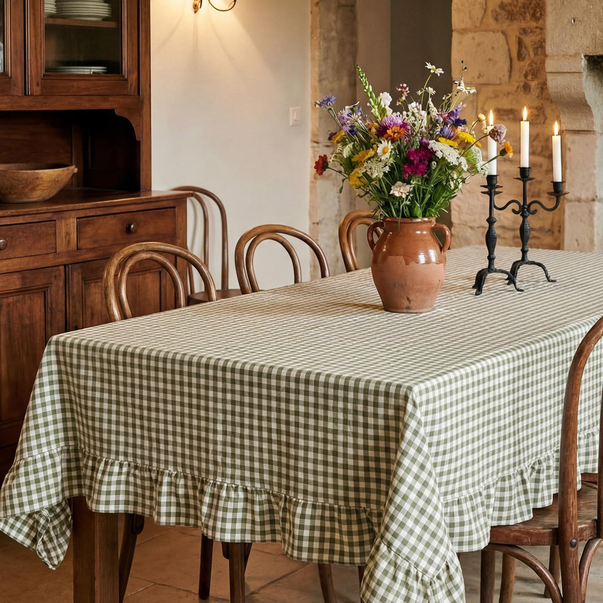 Mindsoft Brown Ruffled Gingham Tablecloth, 52 x 70 Inches, Rectangle