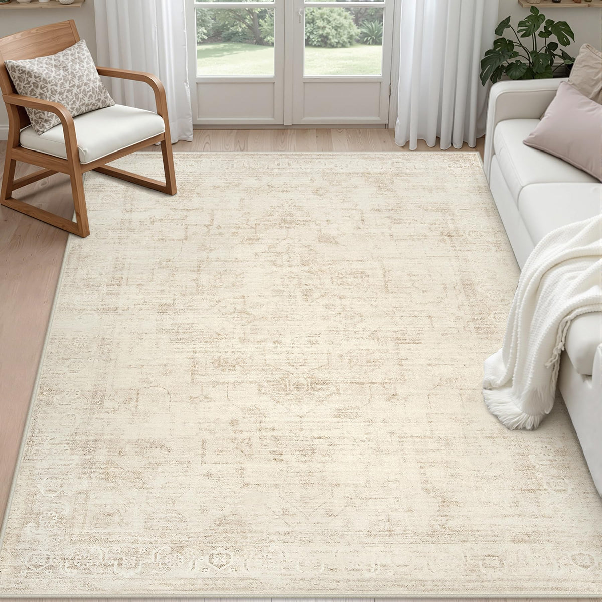 8x10 Area Rugs Living Room: Bedroom Neutral Washable Carpet Beige