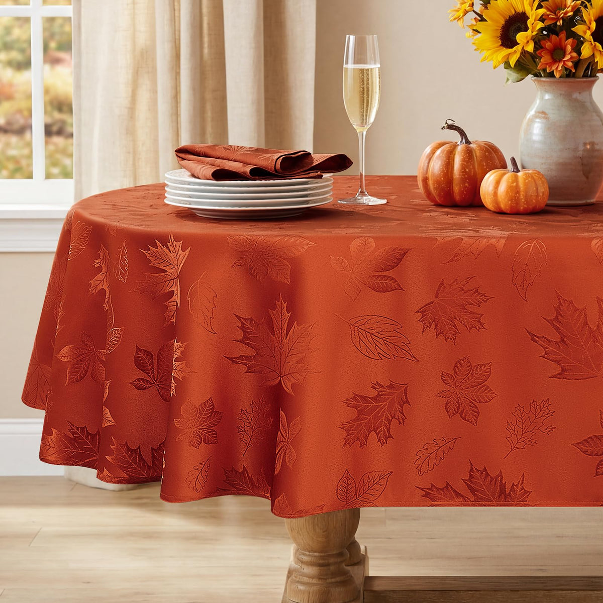 Softalker Fall Jacquard Rectangle Tablecloth, 60 x 84 Inch Burnt Orange