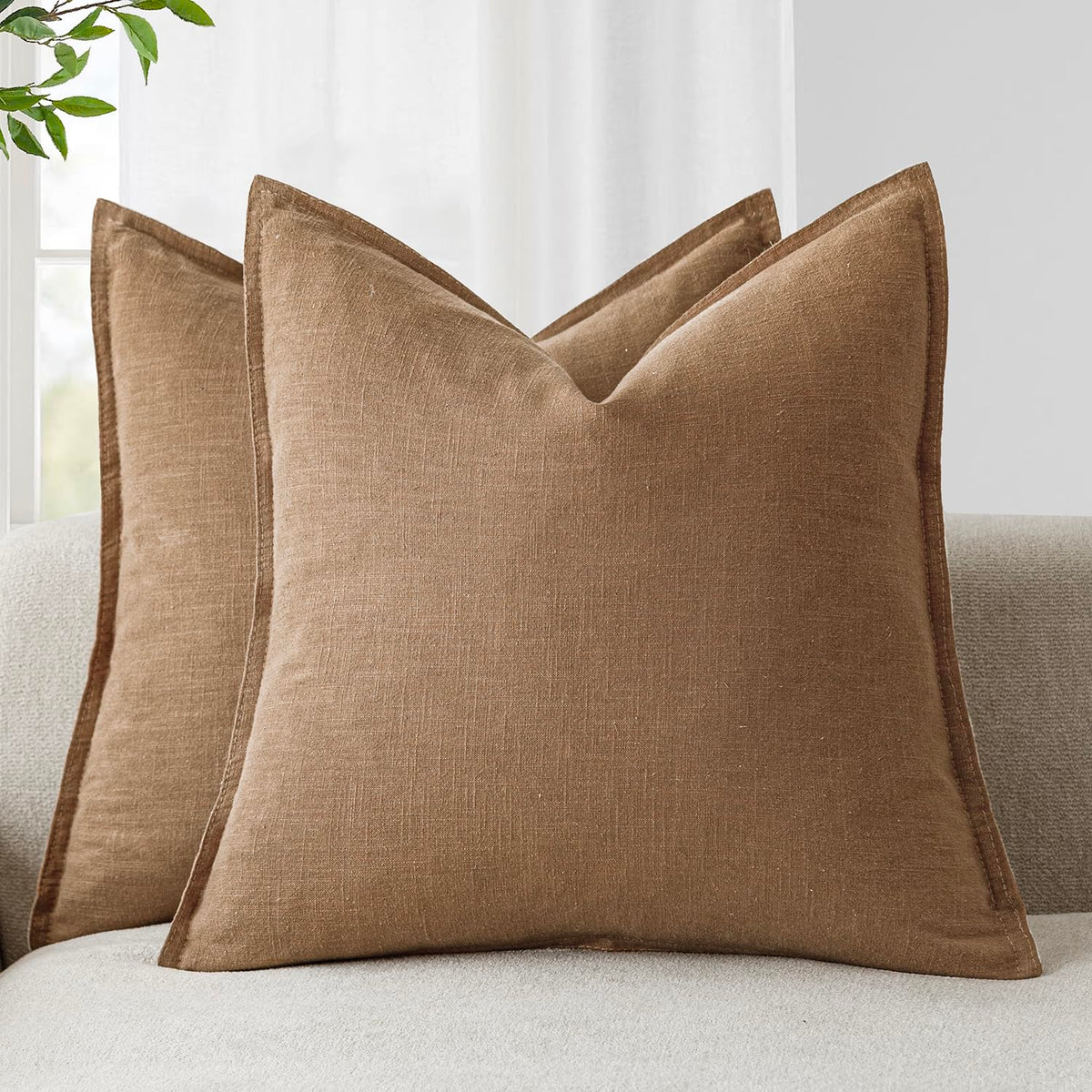 Foindtower Linen Solid Decorative Throw Pillow Covers 18x18 Natural Beige