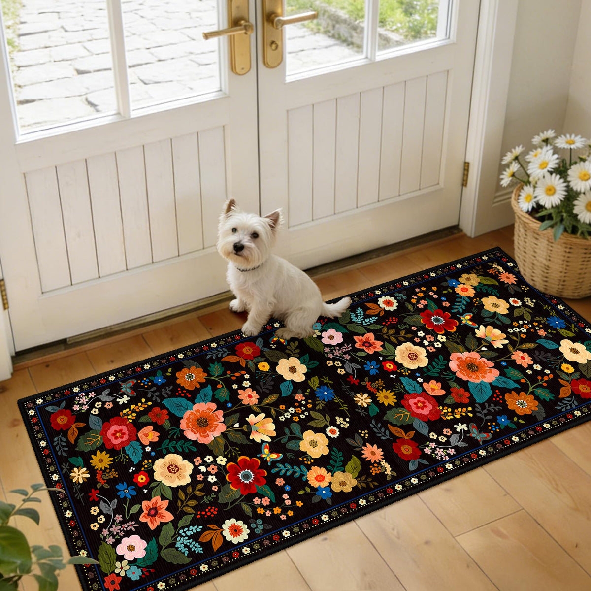 RELEANY Floral Washable 5x7 Area Rugs Black