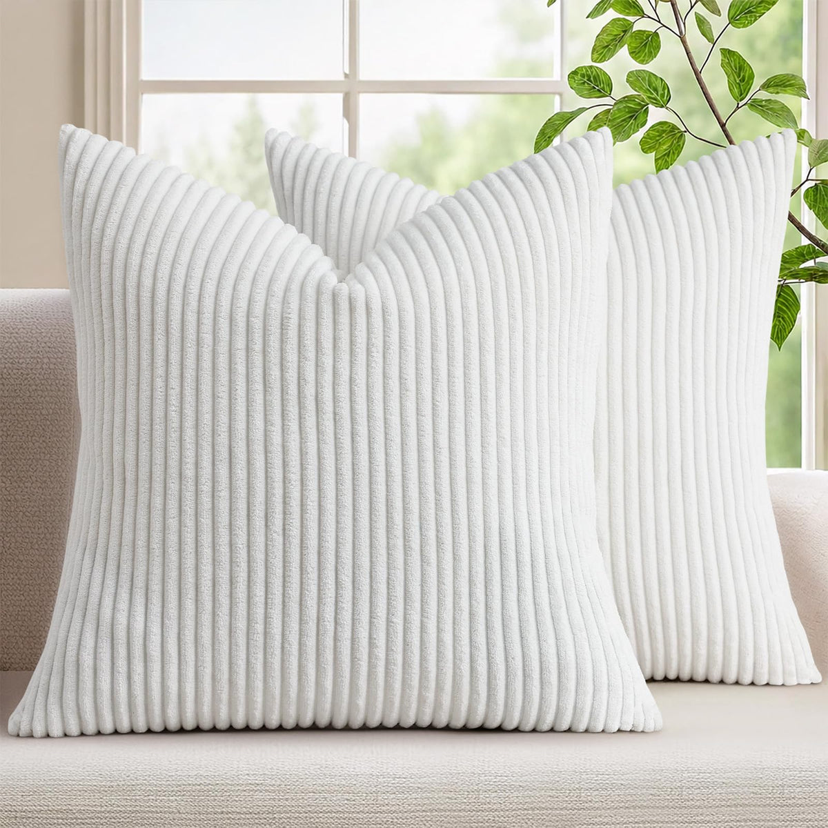Mecatny Corduroy Fall Throw Pillow Covers 18x18 Set of 2 Olive Green