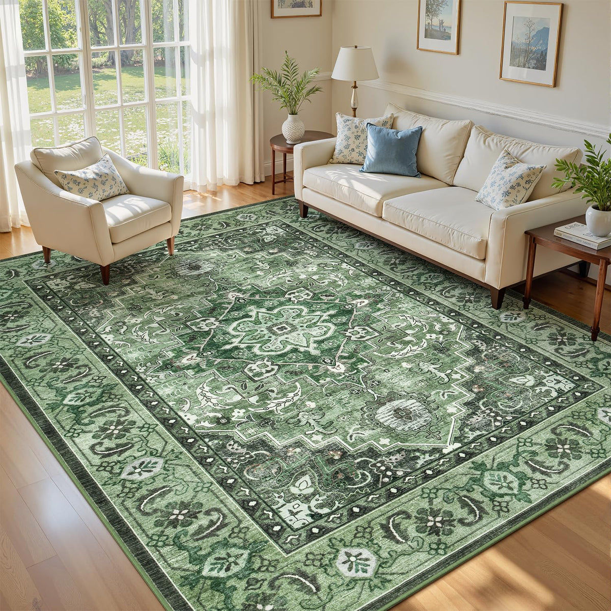 Lofus 5x7 Area Rugs for Living Room Bedroom, Soft Boho Carpet Floral Brown