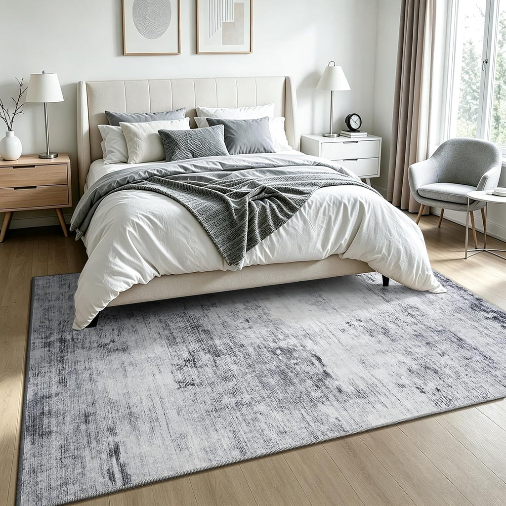 Toneed 4'x6' Washable Area Rugs for Bedroom Living Room, 48"x72" Grey