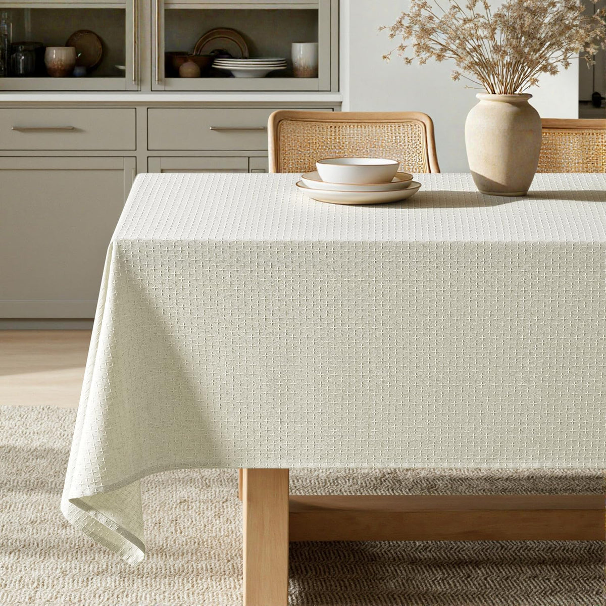 MIULEE Natural Beige Linen Rectangle Tablecloth 52x70 Inch