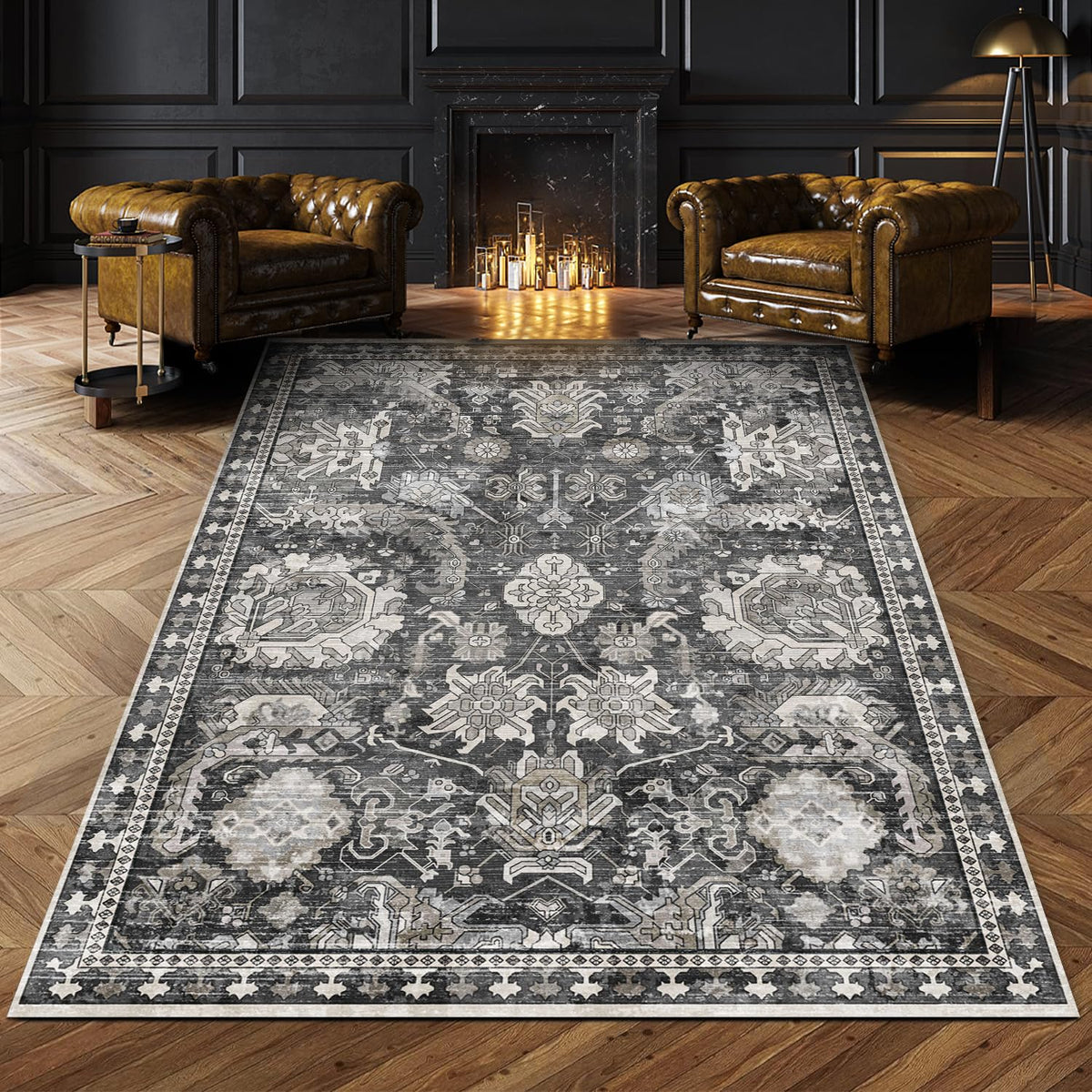 RUGSURE Washable Area Rugs - Perfect for Living Room, Bedroom, Kids Room, Nursery - Stain & Water Resistant Non-Slip, Pet & Child Friendly, Vintage Tribal Area Rugs (Green, 5' x 7')