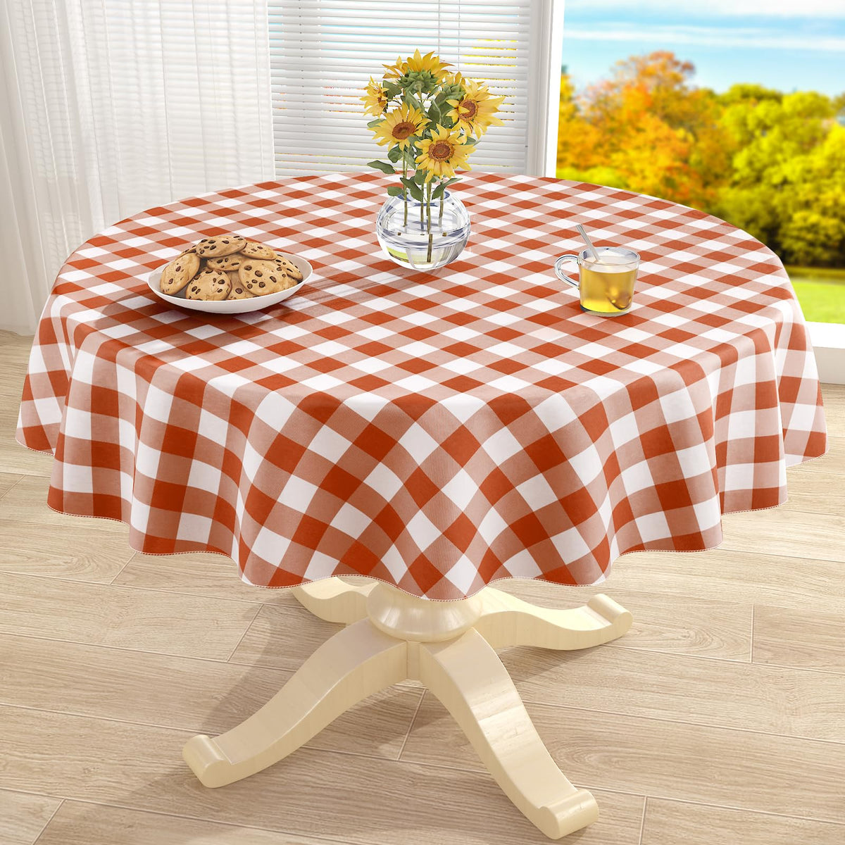misaya Rectangular Waterproof Vinyl Table Cloth, Flannel Backed Tablecloth