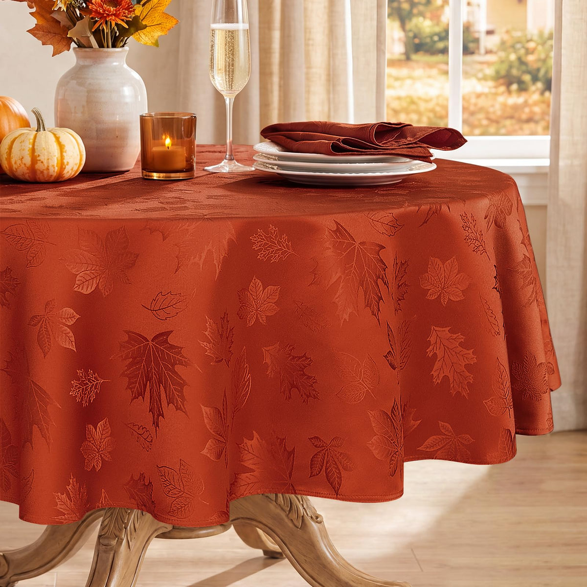 Softalker Fall Jacquard Rectangle Tablecloth, 60 x 84 Inch Burnt Orange