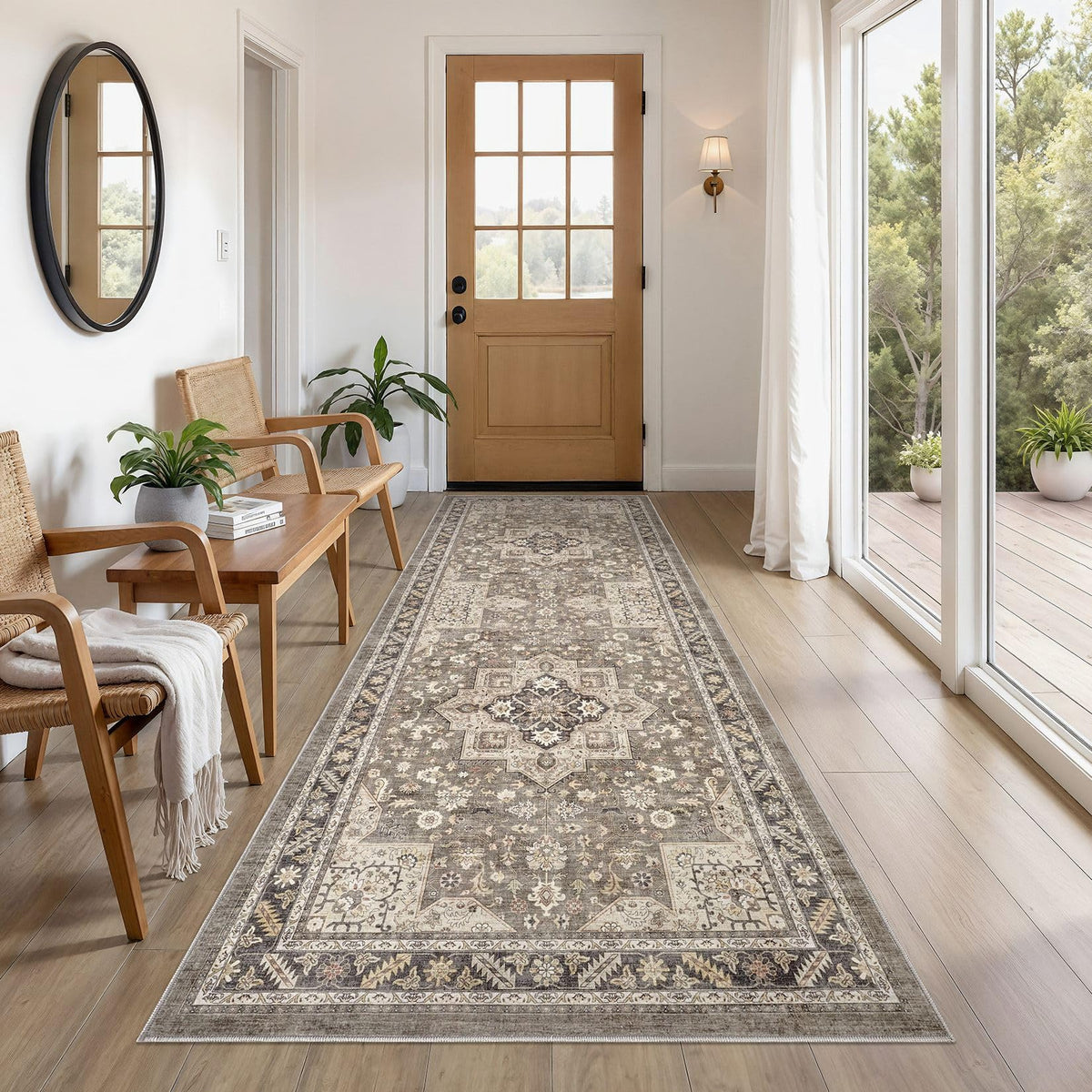 cotiled 5x7 Area Rug for Living Room, Washable, Traditional, Beige