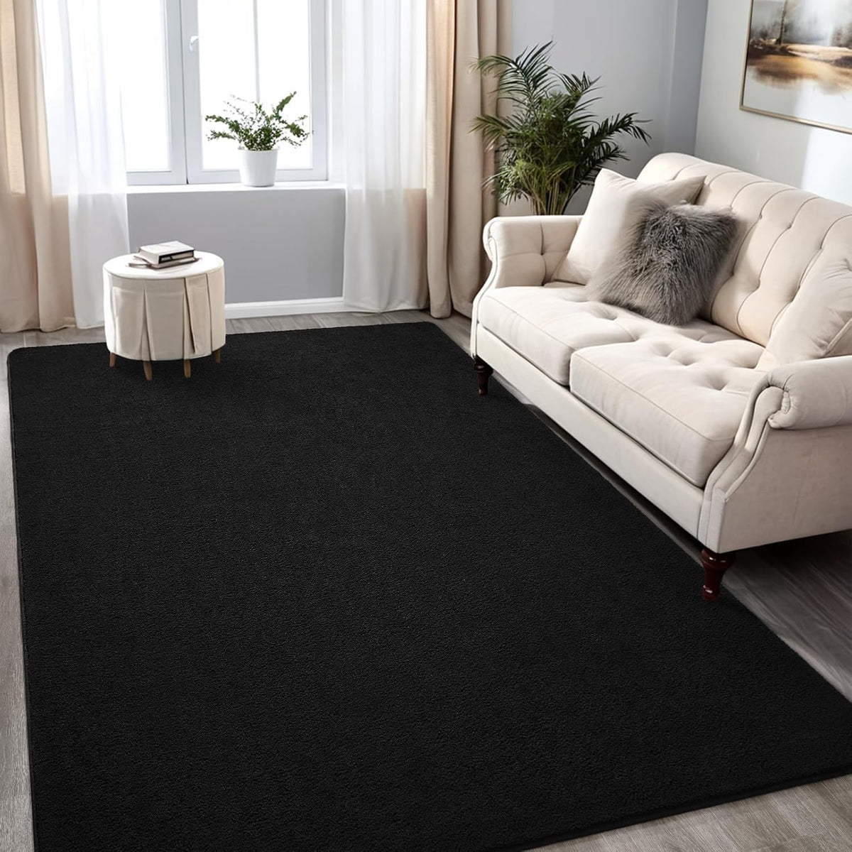 5x7 Black Area Rug Modern Aesthetic Minimalist