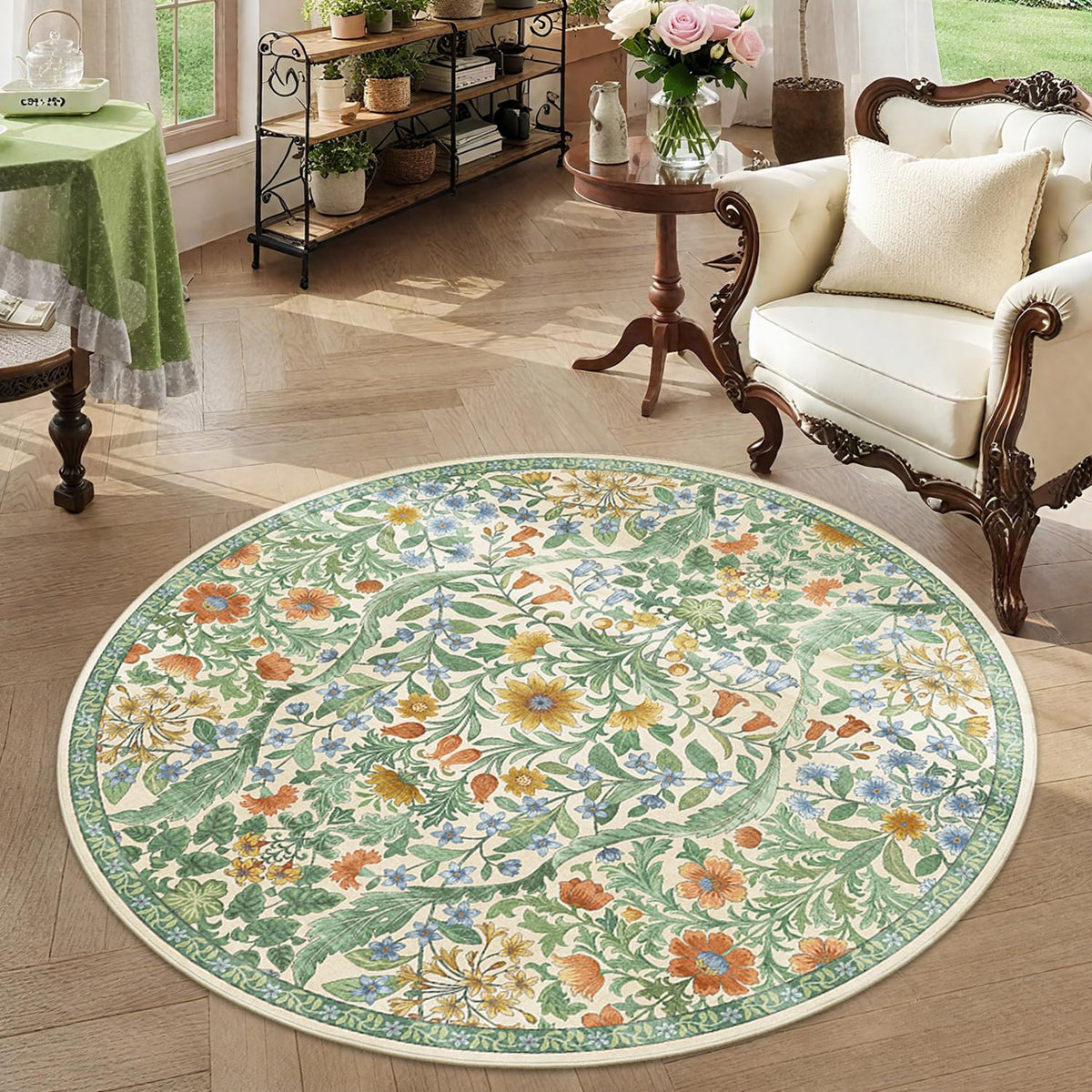 Floral Area Rug 5x7 Botanical Washable Carpet for Living Room