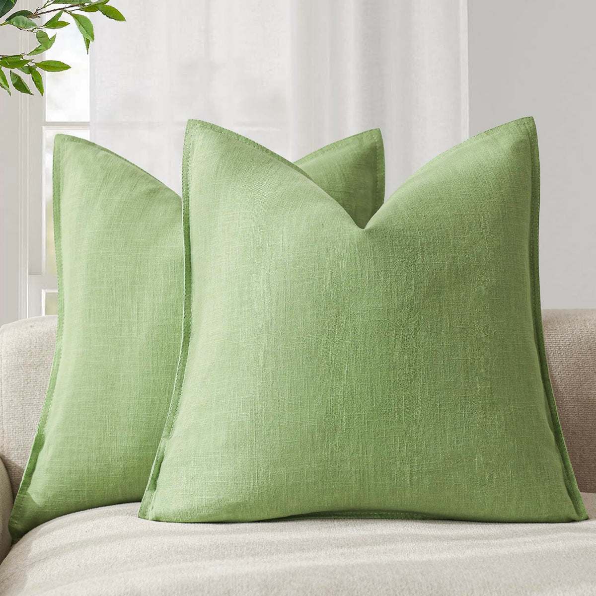 Foindtower Linen Solid Decorative Throw Pillow Covers 18x18 Natural Beige