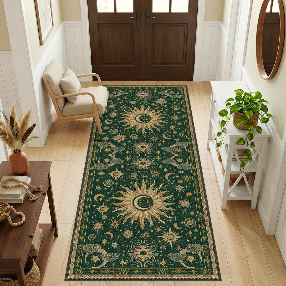Vacuum-Friendly, 5x7 Washable Area Rug, Black Gold Beige Red