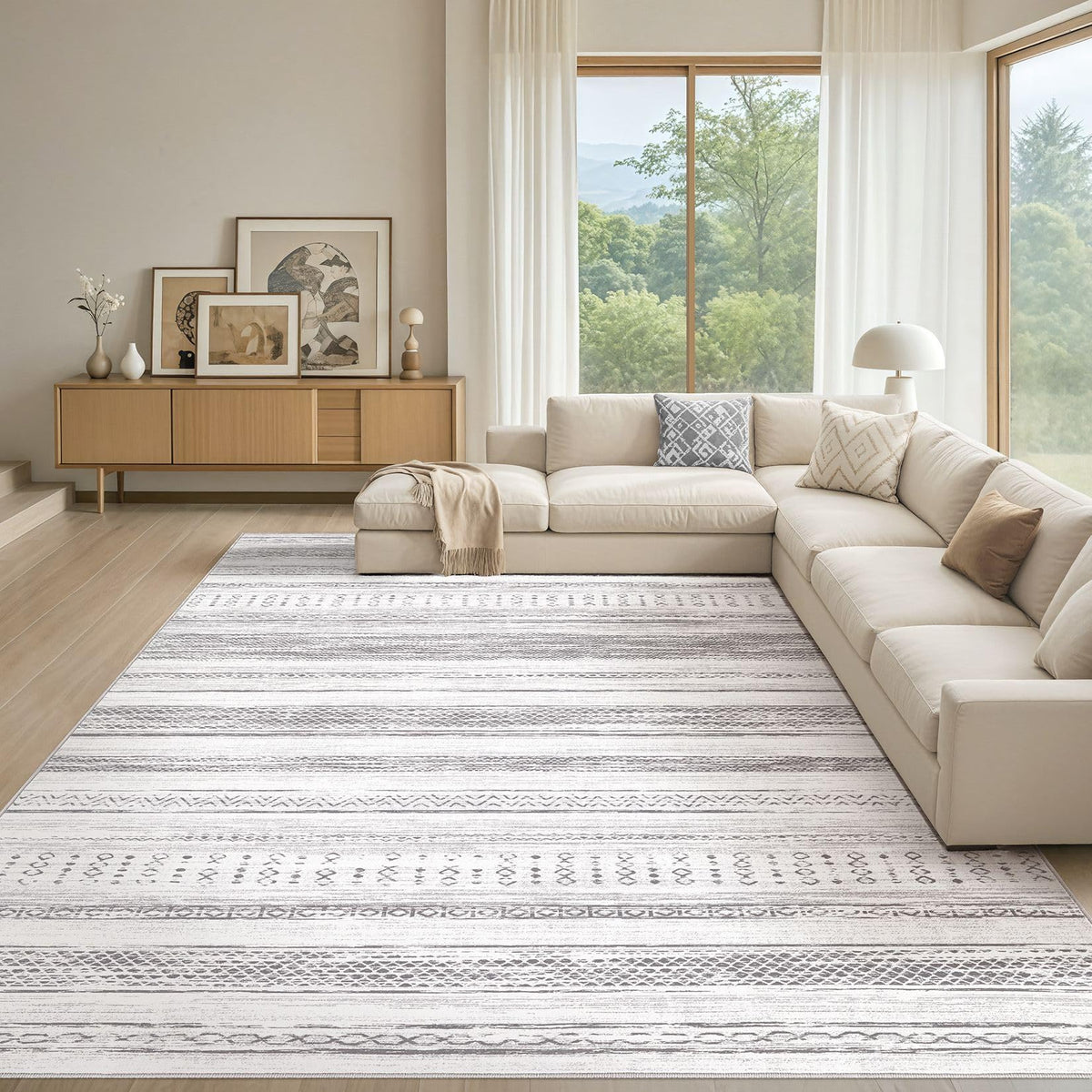 Tortania Area Rug Living Room Rugs - 5x7 Washable Large Soft Neutral Boho Moroccan Bohemian Farmhouse Rug Indoor Floor Carpet for Bedroom Under Dining Table Home Office Decor - Cream Brown