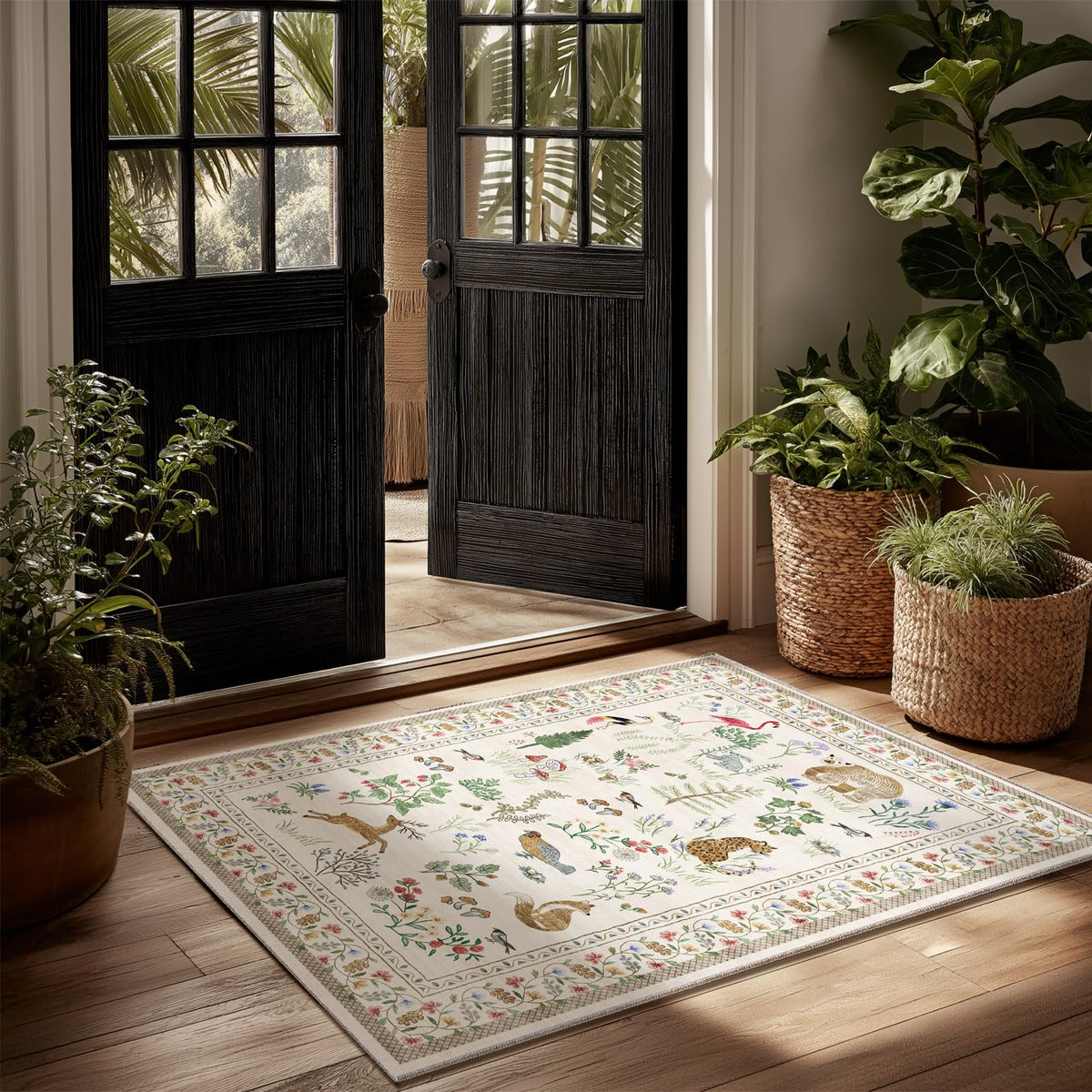 Washable Area Rugs for Living Room: 9x12 Area Rug for Bedroom Vintage Stain Resistant Non Slip Low Pile Lightweight Soft Carpet for Kitchen Dining Room Farmhouse Kids Room Nursery