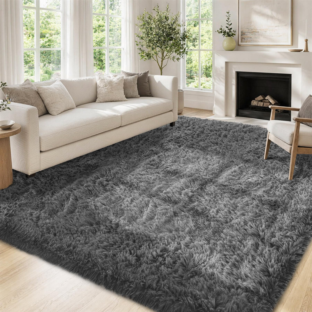 Tosuoka 5x7 Area Rugs for Living Room Bedroom, Black Rug Soft Fluffy Shag